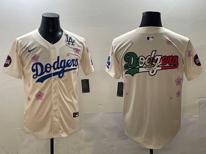 Men Los Angeles Dodgers Blank Cream Sakura Edition 2025 Nike MLB Jersey style 11